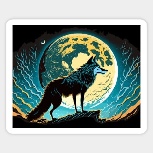 Moonlit Howl: Wolf in the Blue Night Vector Magnet